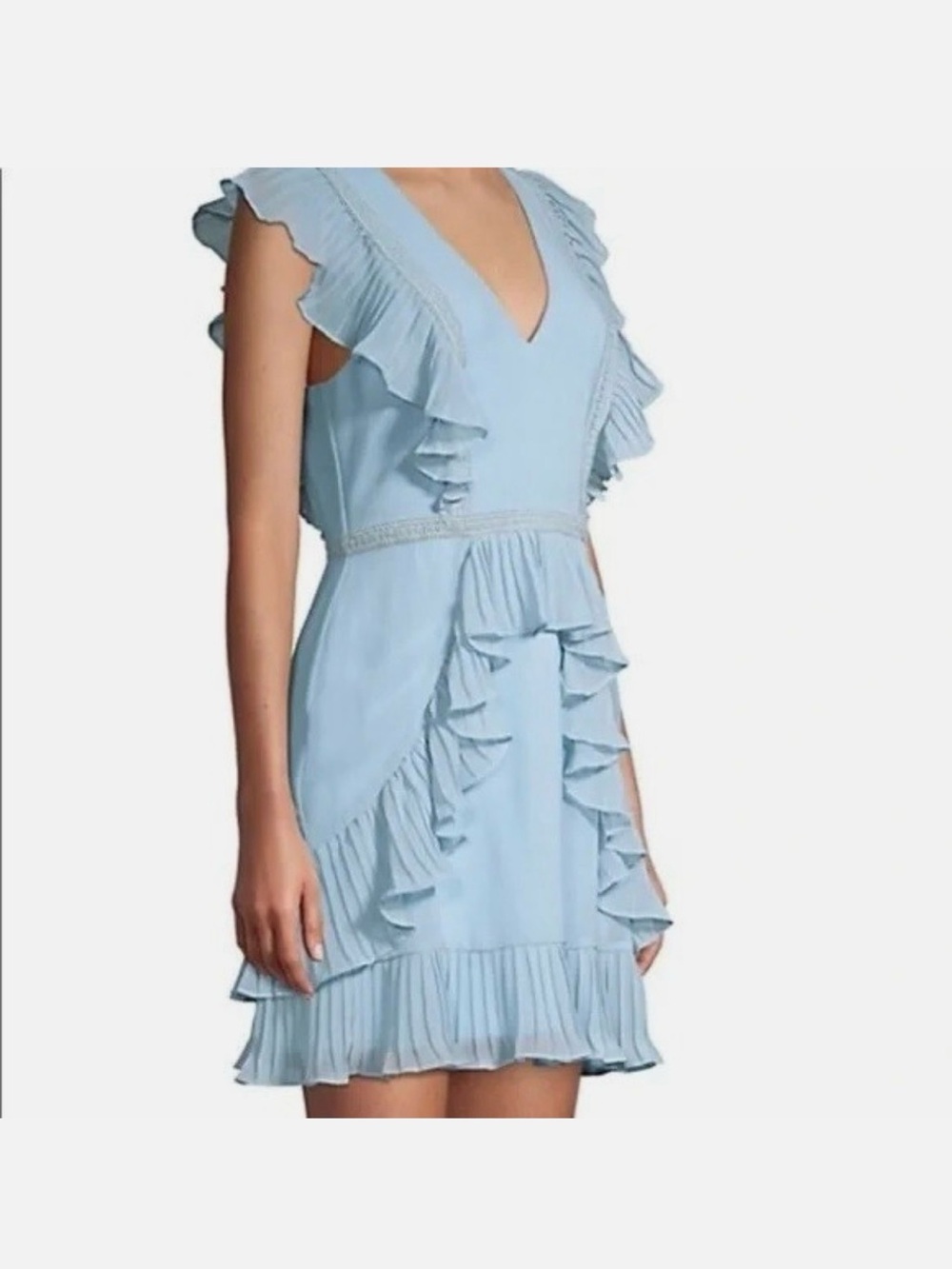 BCBGMAXAZRIA Blue Ruffle Pleated Cocktail Dress Size 4
